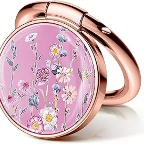 Floral Cell Phone Ring Holder Metal Kickstand Grip for Magnetic Car Mount Compa - Picture 1 of 1